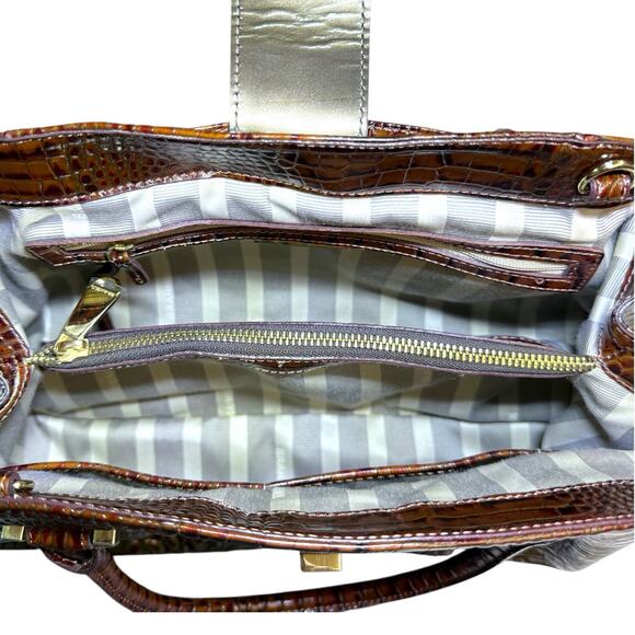 Brahmin Pecan Crocodile Embossed Leather Dual Handle Shoulder Bag Dr Satchel Vtg - Picture 8 of 9